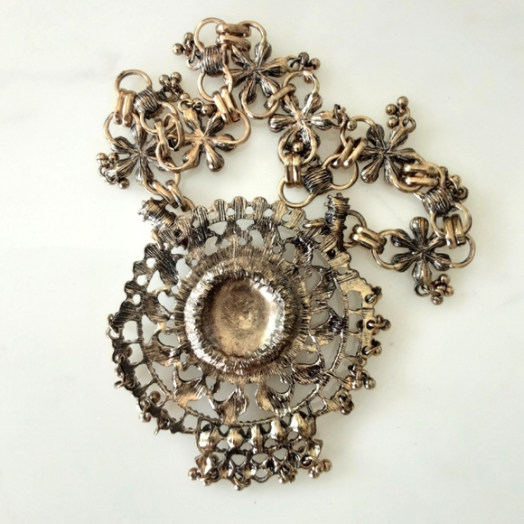 Antiqued Oxidized Gold Tone Metal Rhinestone Handbag Charm - Picture 6 of 6